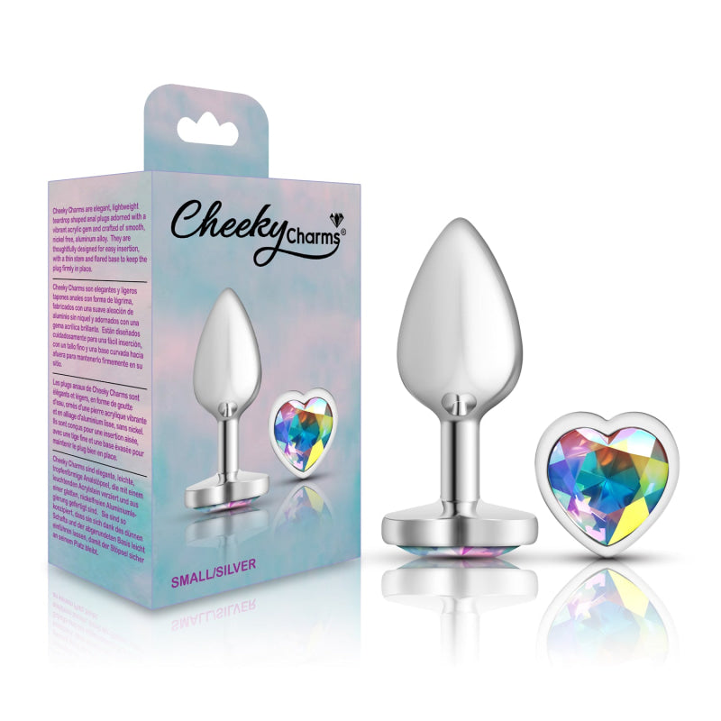 Cheeky Charms - Silver Metal Butt Plug - Heart - Clear - Small