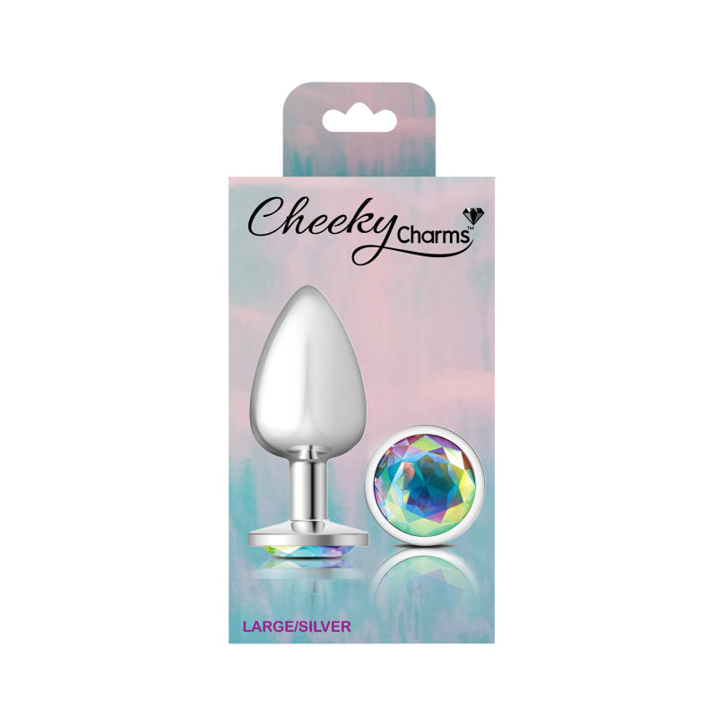 Cheeky Charms - Silver Metal Butt Plug - Round - Clear - Large