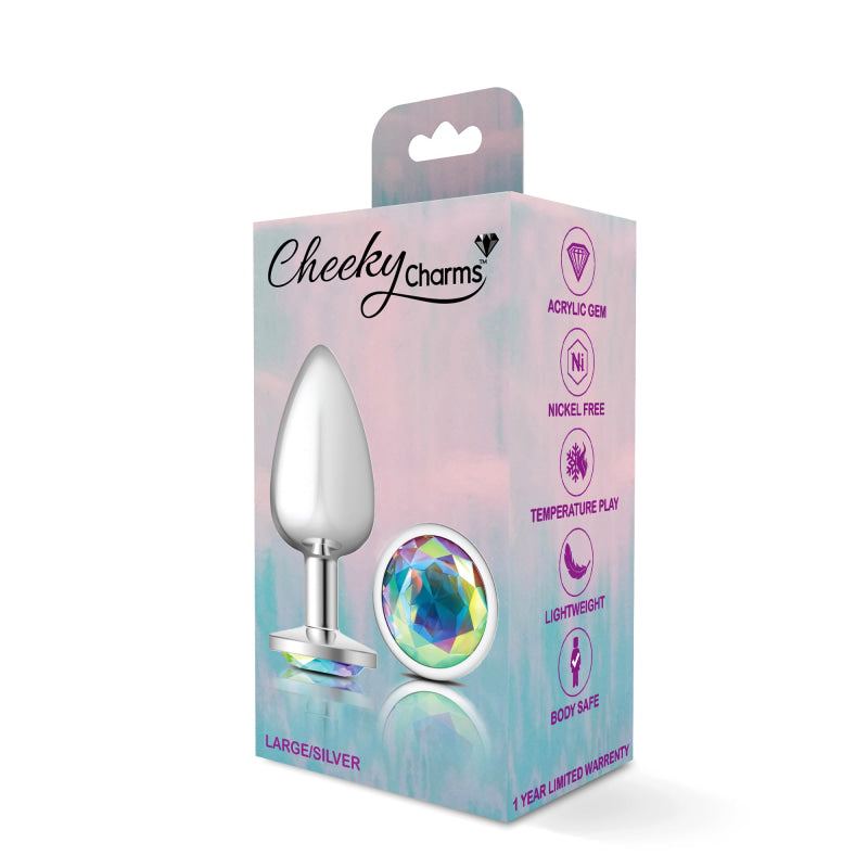 Cheeky Charms - Silver Metal Butt Plug - Round - Clear - Large