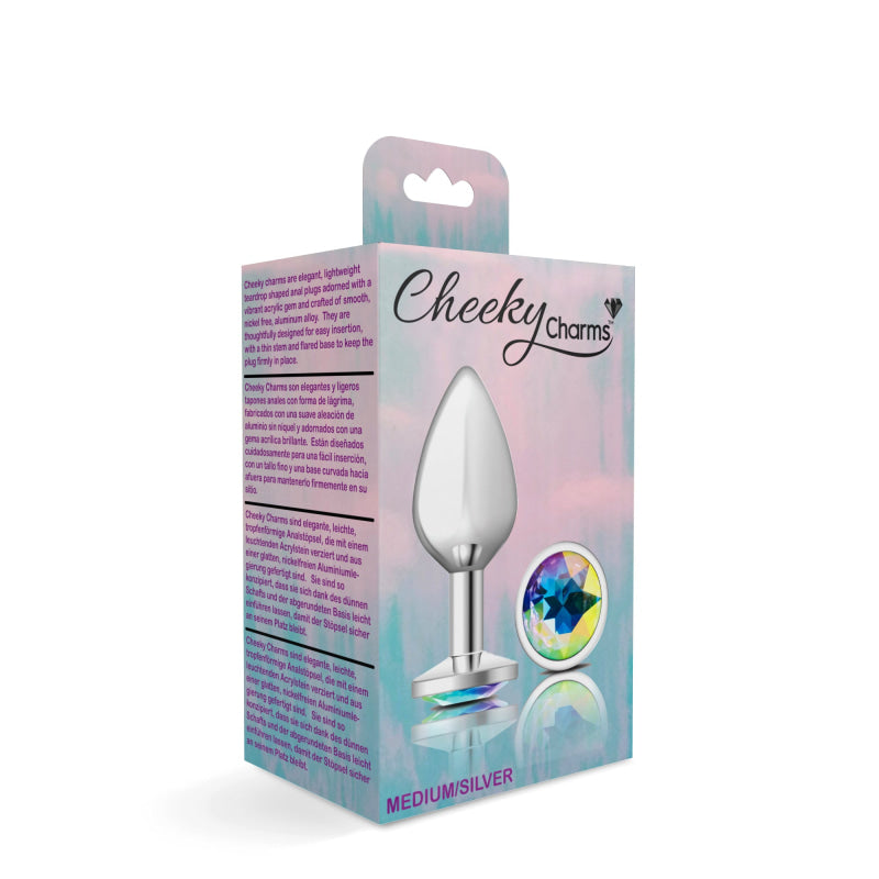 Cheeky Charms - Silver Metal Butt Plug - Round - Clear - Medium