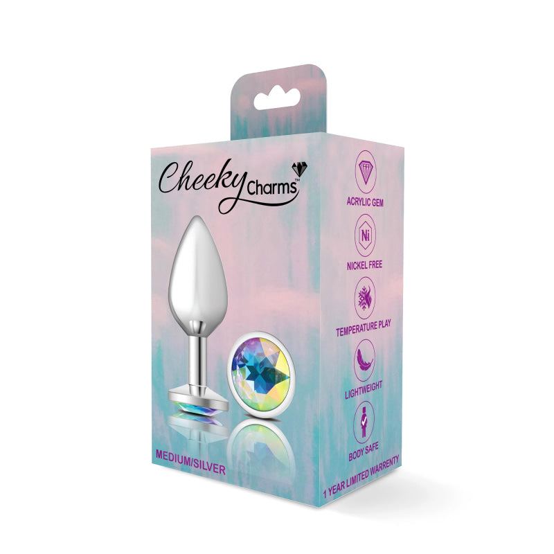 Cheeky Charms - Silver Metal Butt Plug - Round - Clear - Medium