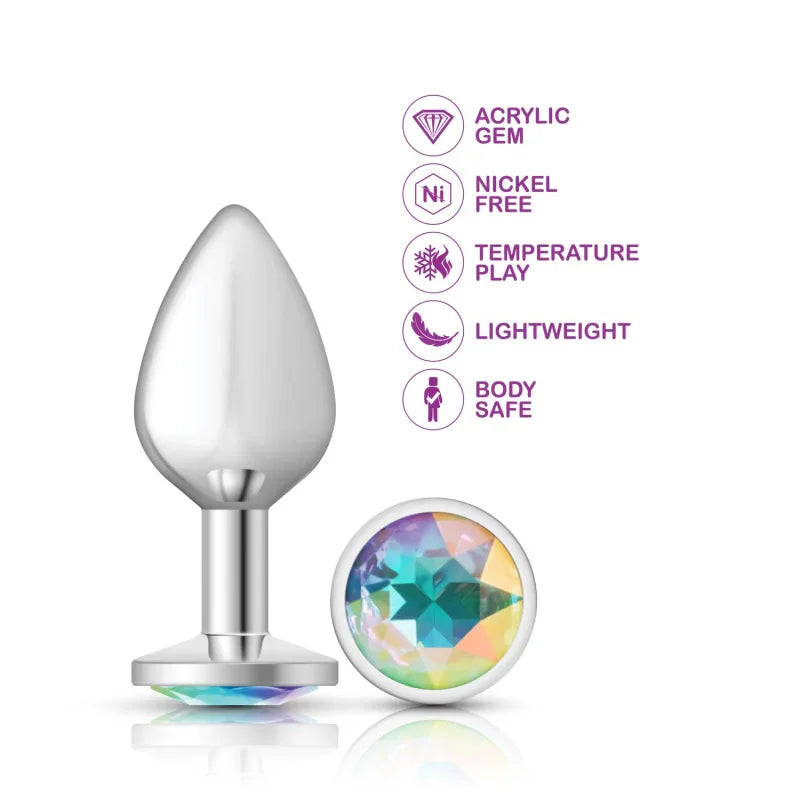 Cheeky Charms - Silver Metal Butt Plug - Round - Clear - Medium - MyPleasure