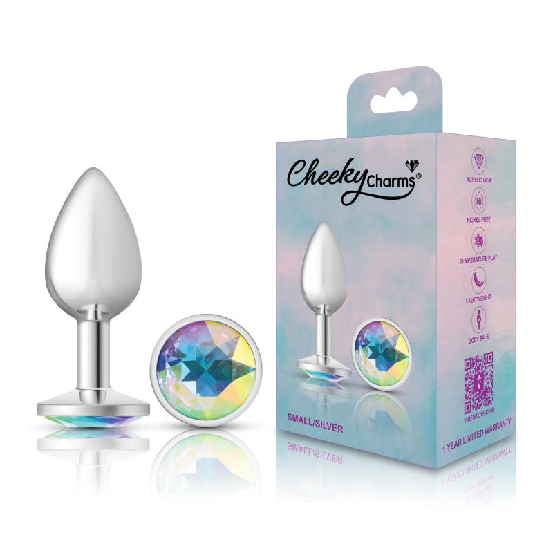 Cheeky Charms - Silver Metal Butt Plug - Round - Clear - Small