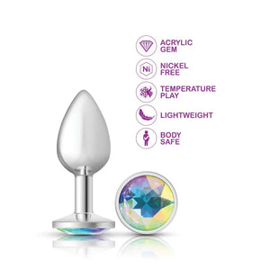 Cheeky Charms - Silver Metal Butt Plug - Round - Clear - Small - MyPleasure