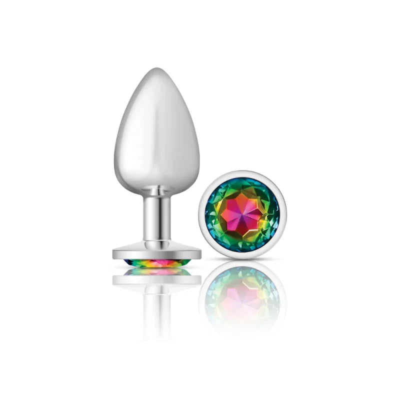 Cheeky Charms - Silver Metal Butt Plug - Round - Rainbow - Large - MyPleasure