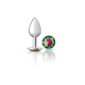 Cheeky Charms - Silver Metal Butt Plug - Round - Rainbow - Small - MyPleasure
