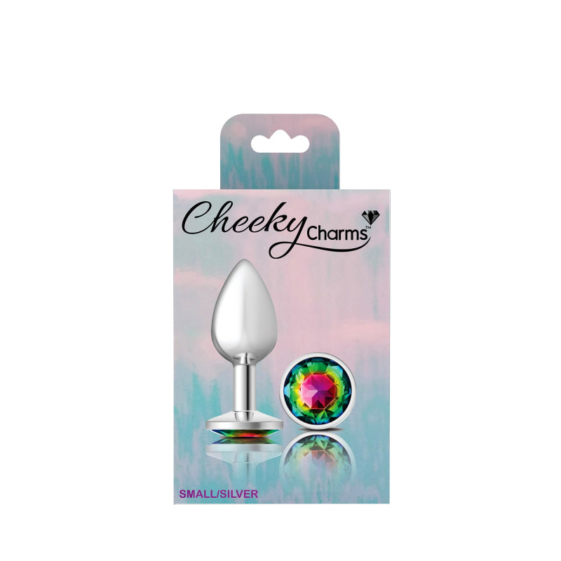 Cheeky Charms - Silver Metal Butt Plug - Round - Rainbow - Small