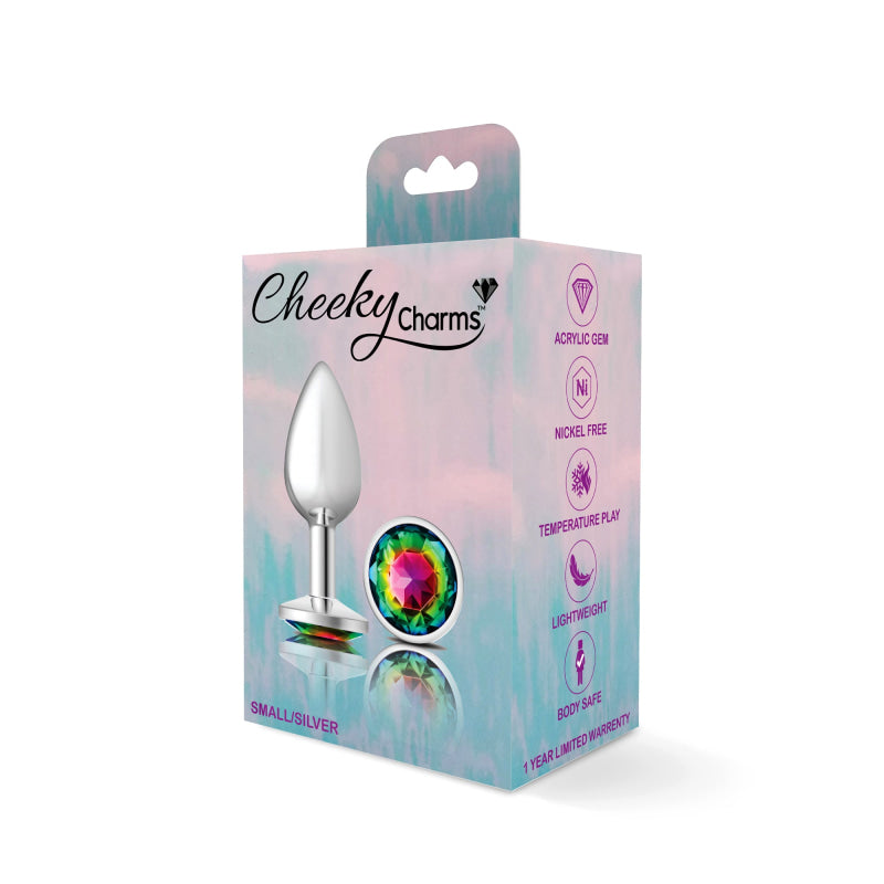 Cheeky Charms - Silver Metal Butt Plug - Round - Rainbow - Small