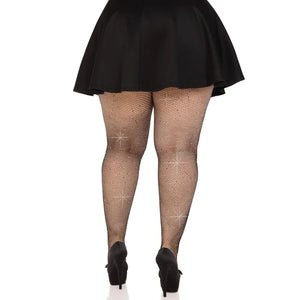 Colby Rhinestone Fishnet Tights - 1x/2x - Black - MyPleasure