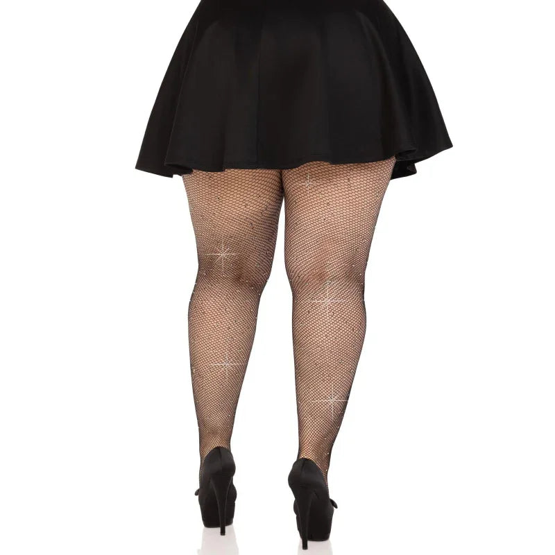 Colby Rhinestone Fishnet Tights - 1x/2x - Black - MyPleasure