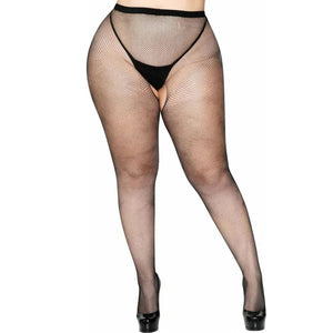 Crotchless Fishnet Pantyhose - Queen Size - Black - MyPleasure