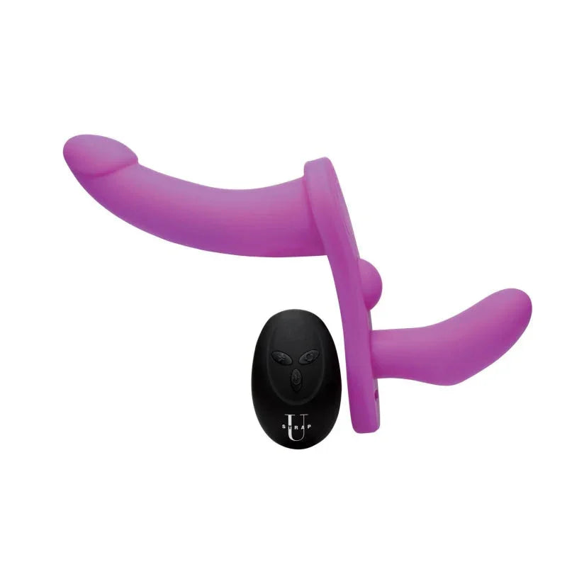 Double Take 10x Vibrating Double Penetration Adjustable Strap-on Purple - MyPleasure
