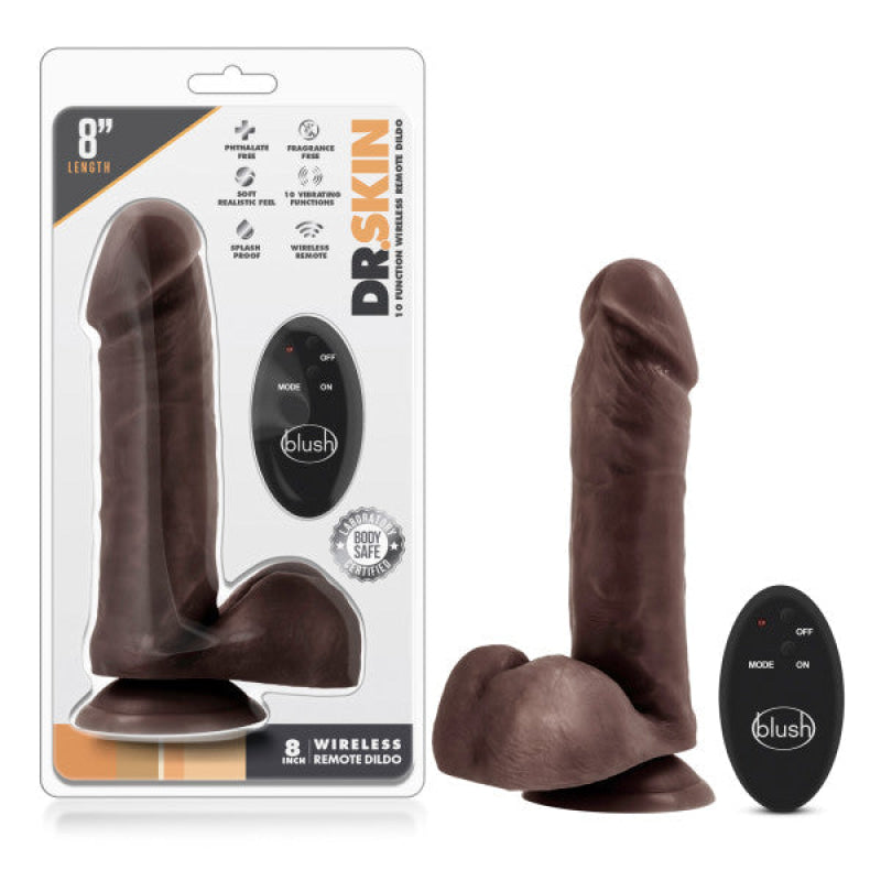 Dr. Skin- 8 Inch 10 Function Wireless Remote Dildo - Chocolate