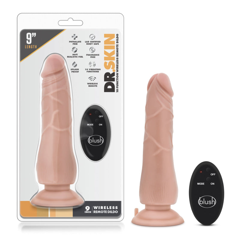 Dr. Skin - 9 Inch 10 Function Wireless Remote Dildo - Beige