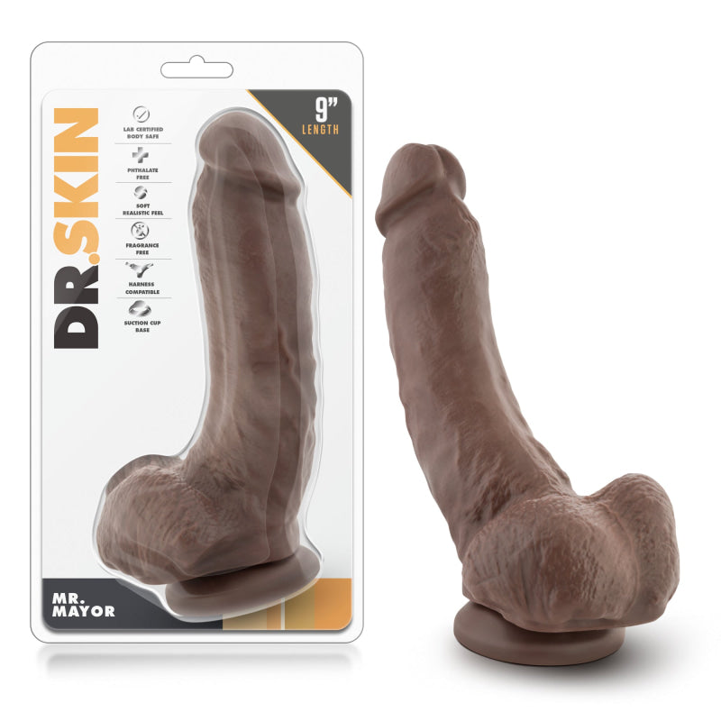 Dr. Skin - Mr. Mayor 9" Dildo With Suction Cup -  Chocolate