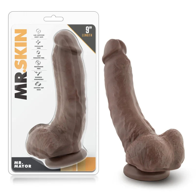 Dr. Skin - Mr. Mayor 9" Dildo With Suction Cup - Chocolate - MyPleasure