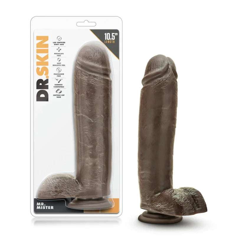 Dr. Skin - Mr. Mister 10.5" Dildo With Suction Cup - Chocolate - MyPleasure