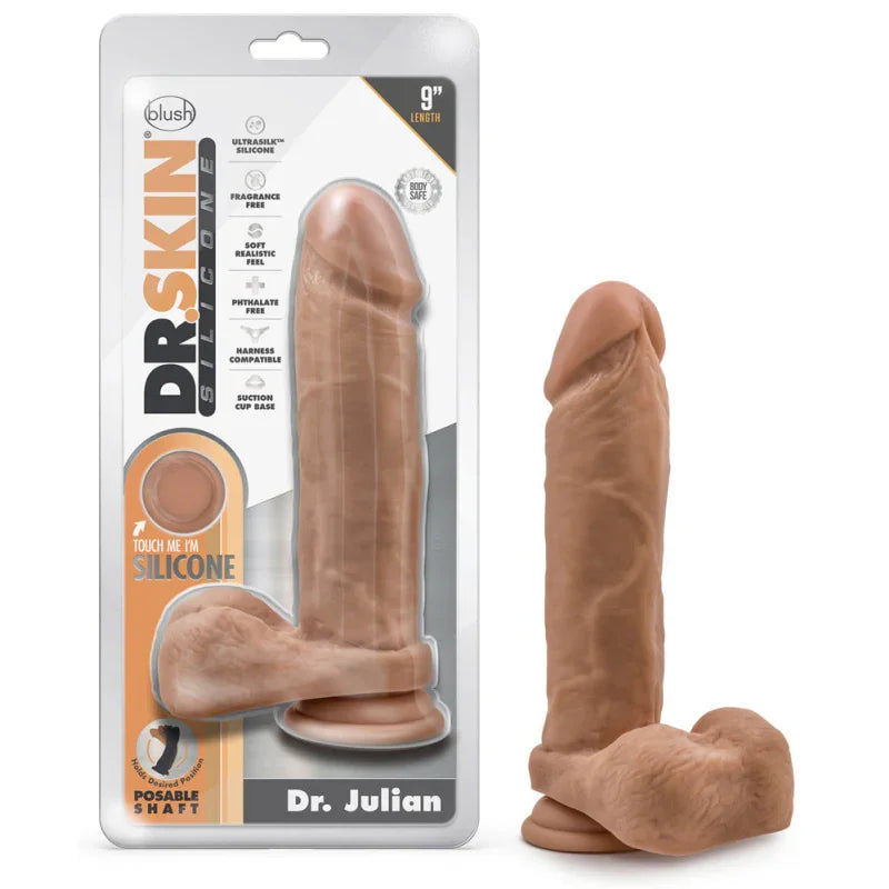 Dr. Skin Silicone - Dr. Julian - 9 Inch Dildo With Suction Cup - Mocha - MyPleasure