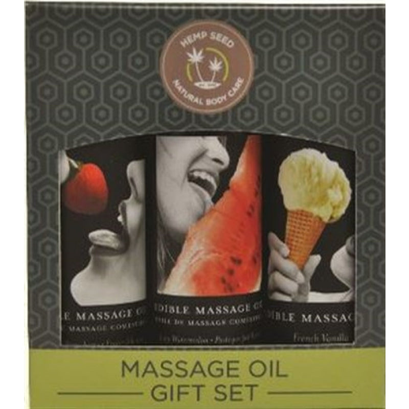 Edible Massage Oil Gift Set Box - Strawberry  Vanilla, and Watermelon 2 Oz Each