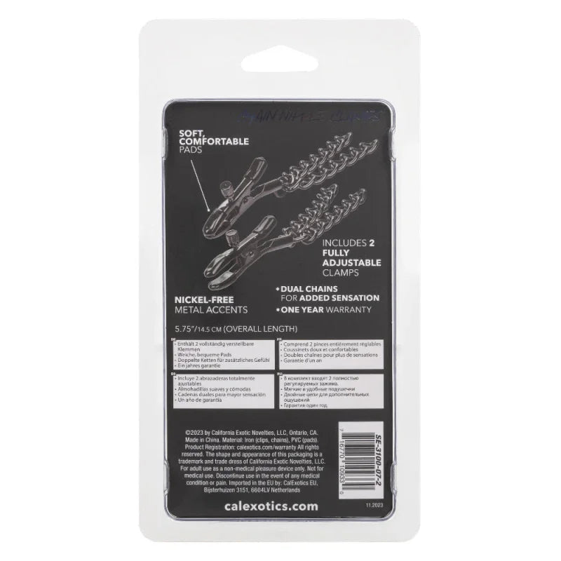 Euphoria Collection Chain Nipple Clamps - Black - MyPleasure