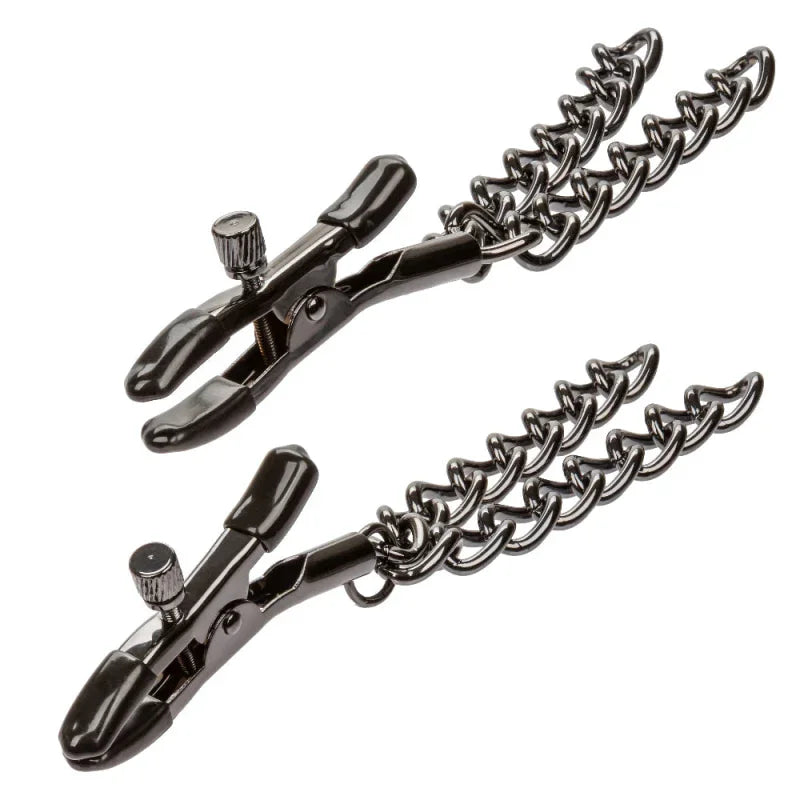 Euphoria Collection Chain Nipple Clamps - Black - MyPleasure