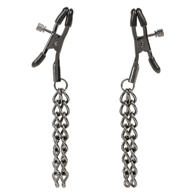 Euphoria Collection Chain Nipple Clamps - Black - MyPleasure