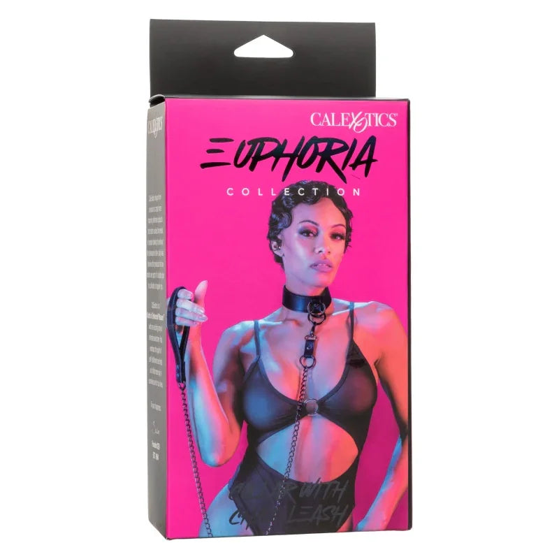 Euphoria Collection Collar With Chain Leash - Black