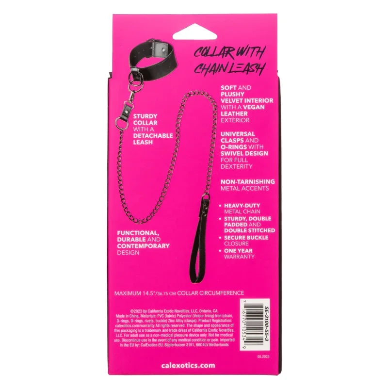 Euphoria Collection Collar With Chain Leash - Black