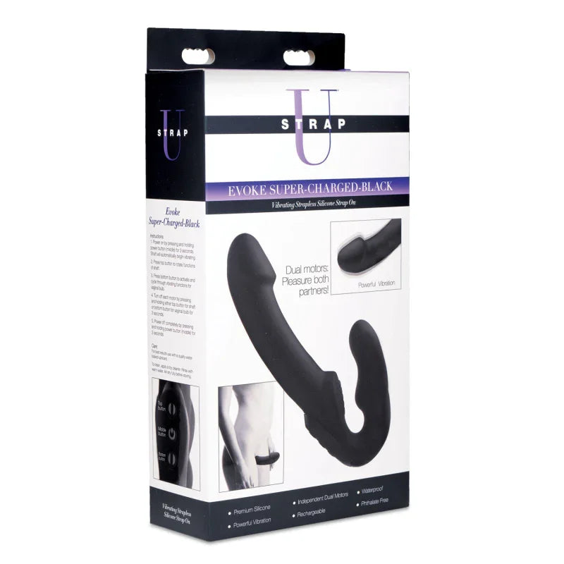 Evoke Rechargeable Vibrating Silicone Strapless Strap on - Black - MyPleasure