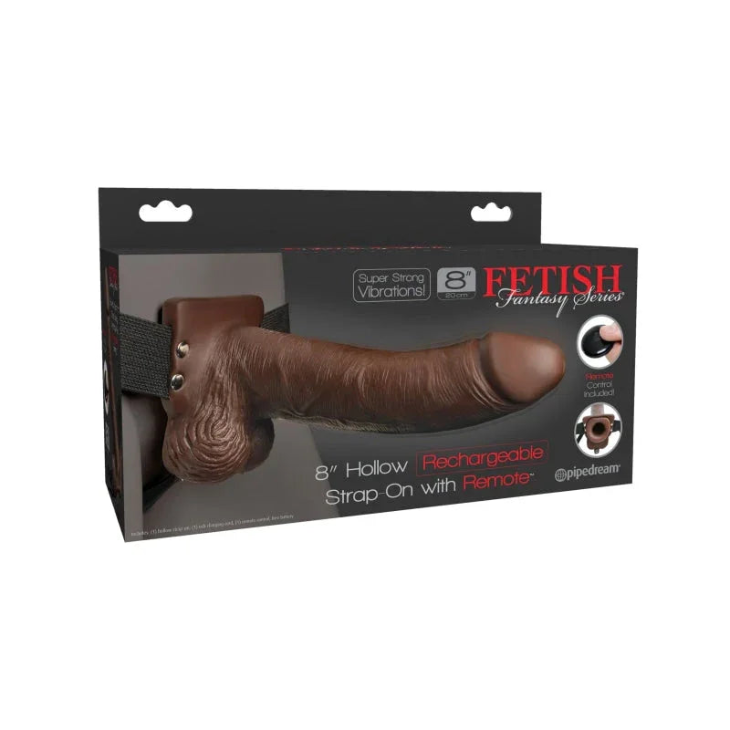 Fetish Fantasy Series 8" Hollow Rechargeable Strap-on With Remote - Brown - MyPleasure