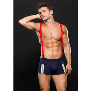 Fireman Bottom With Suspenders 2 Pc - Large/xlarge - Navy Blue/red - MyPleasure