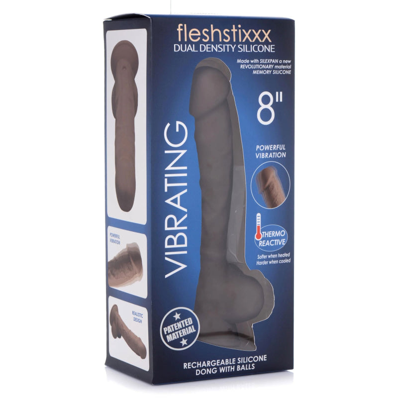 Fleshstixxx 8"" Vibrating Silicone Dildo With Balls Brown