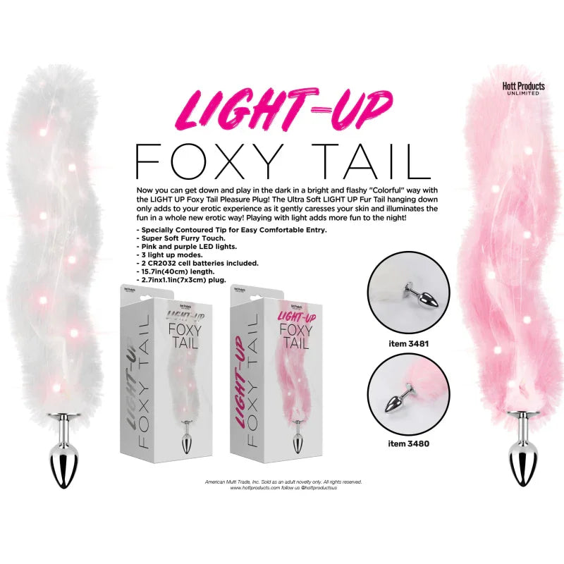 Foxy Tail - Light Up Faux Fur Butt Plug - Pink Plug - Pink - MyPleasure