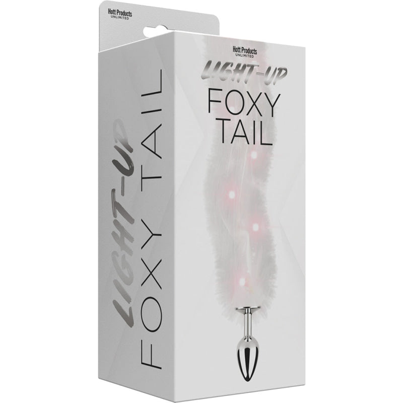 Foxy Tail - Light Up Faux Fur Butt Plug - White Plug - White