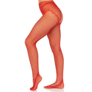 French Cut Crotchless Fishnet - One Size - Red - MyPleasure