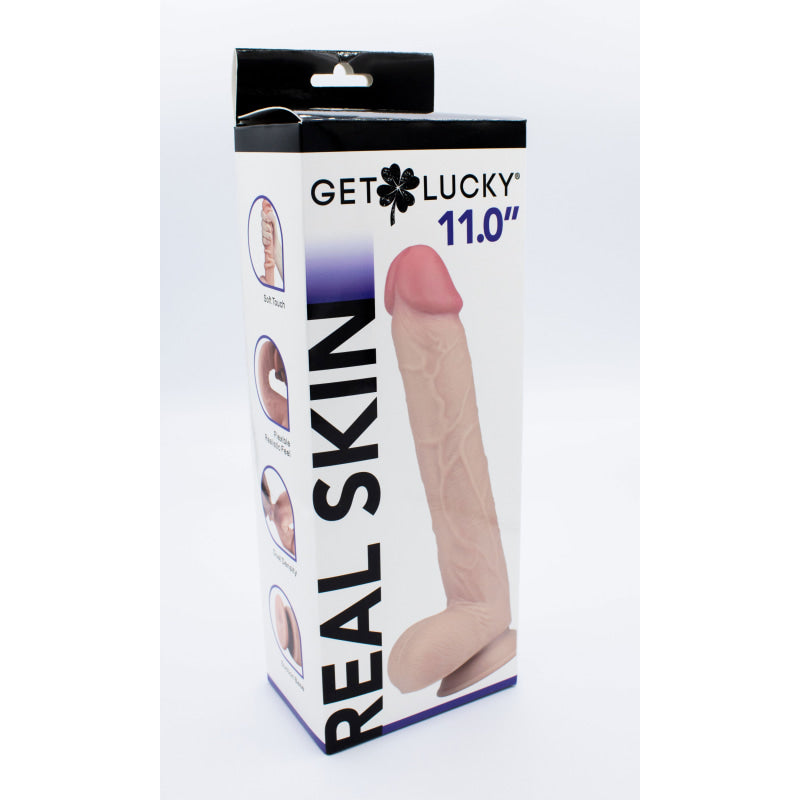 Get Lucky 11 Inch Real Skin Dildo - Tan