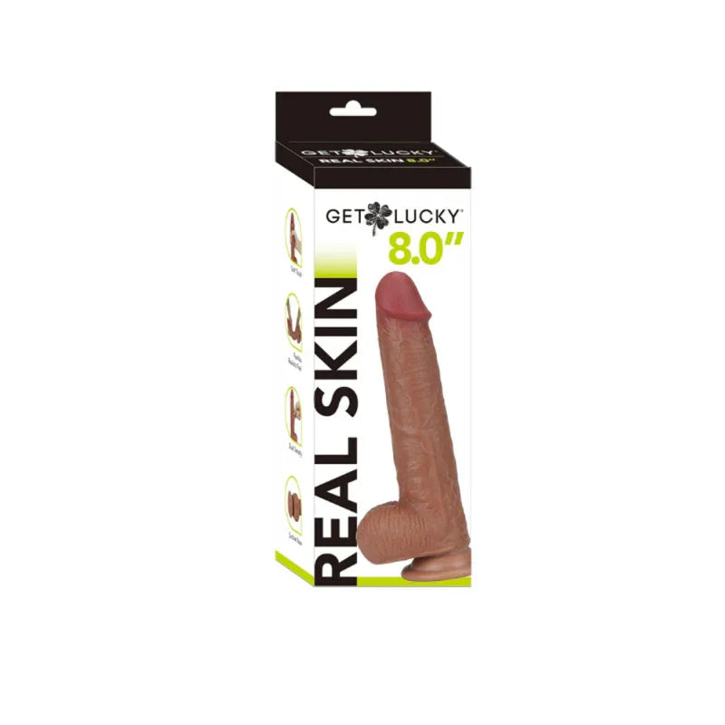 Get Lucky 8 Inch Real Skin Dildo - Light Brown - MyPleasure