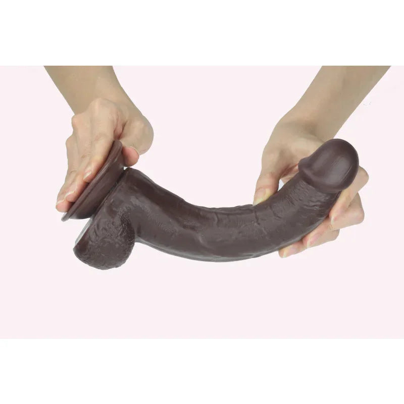 Get Lucky 9 Inch Real Skin Dildo - Dark Brown - MyPleasure