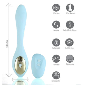 Harmonie Rechargeable Remote Silicone Bendable Vibrator - Teal - MyPleasure