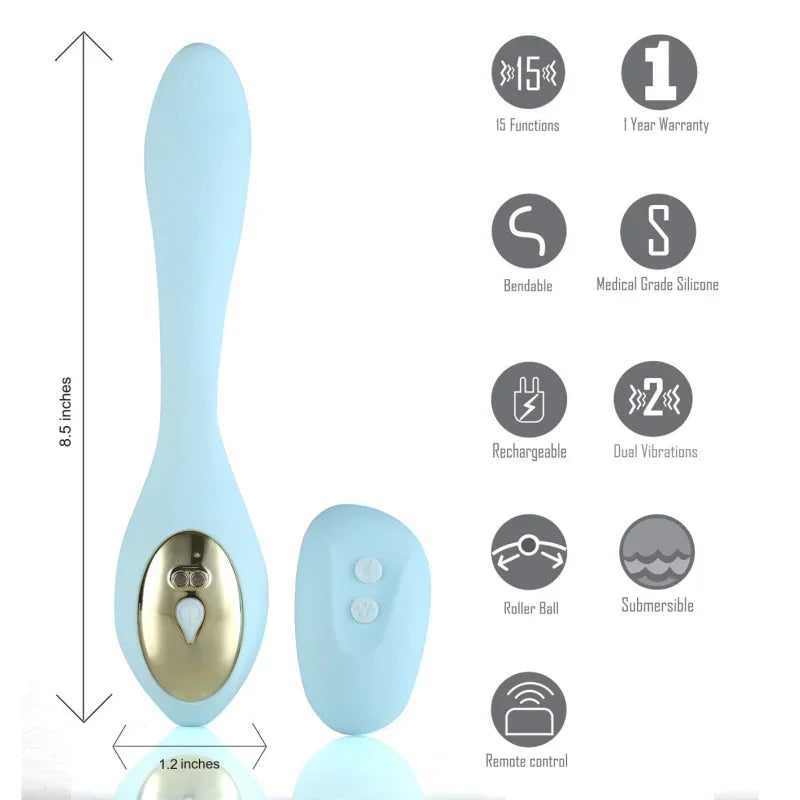 Harmonie Rechargeable Remote Silicone Bendable Vibrator - Teal - MyPleasure