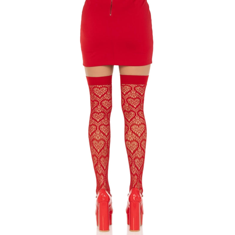 Heart Net Thigh Highs - One Size - Red