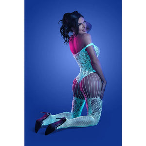 Illuminate Crotchless Teddy Bodystocking - One Size - White/blue - MyPleasure