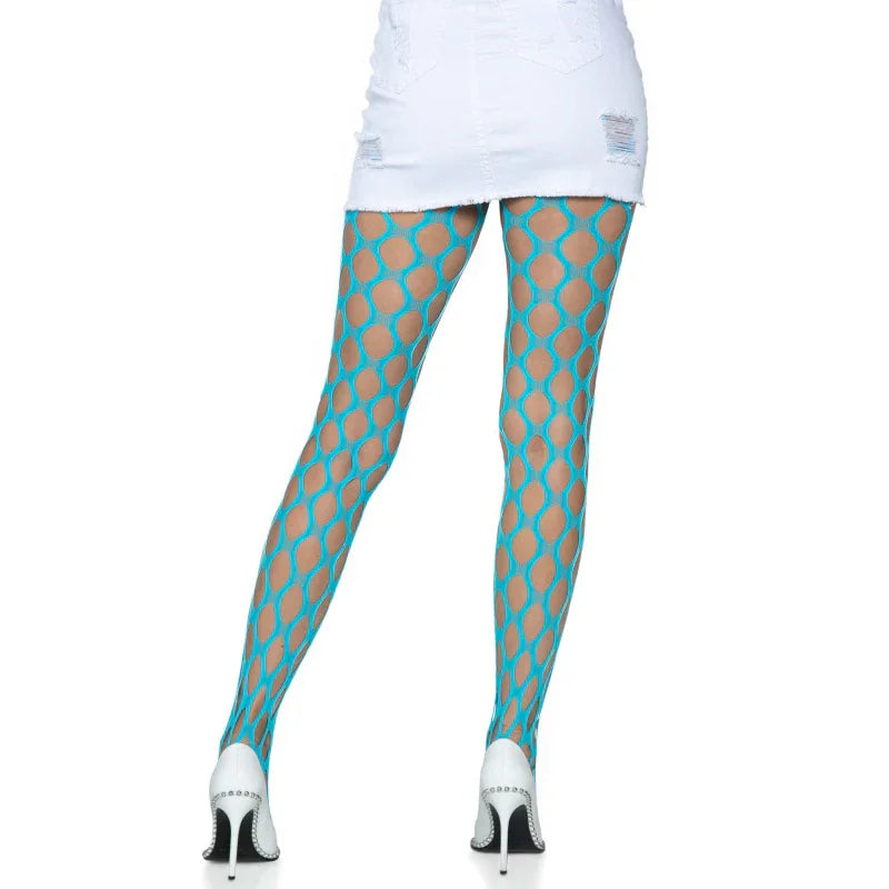 Jumbo Pothole Net Tights - Neon Blue - One Size Blue - One Size - MyPleasure