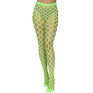 Jumbo Pothole Net Tights - Neon Green - One Size Green - One Size - MyPleasure