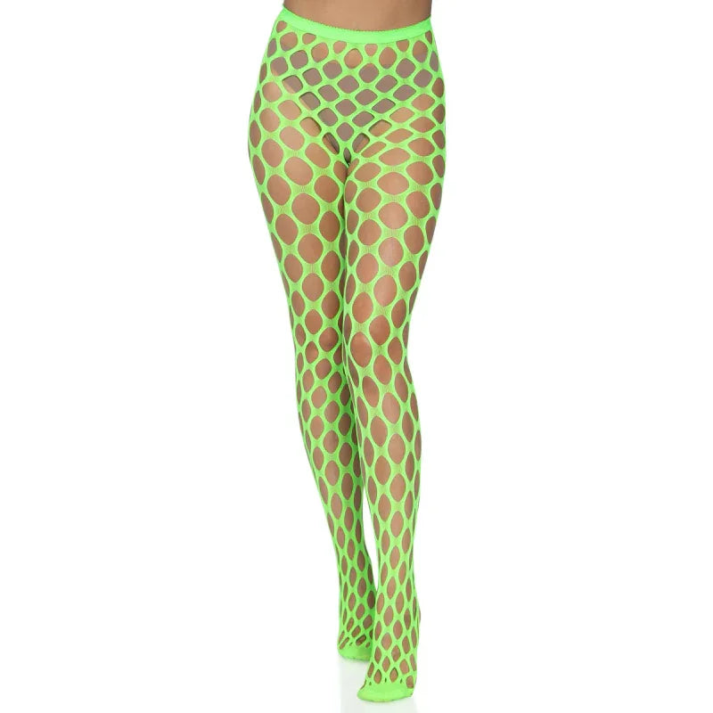 Jumbo Pothole Net Tights - Neon Green - One Size Green - One Size - MyPleasure
