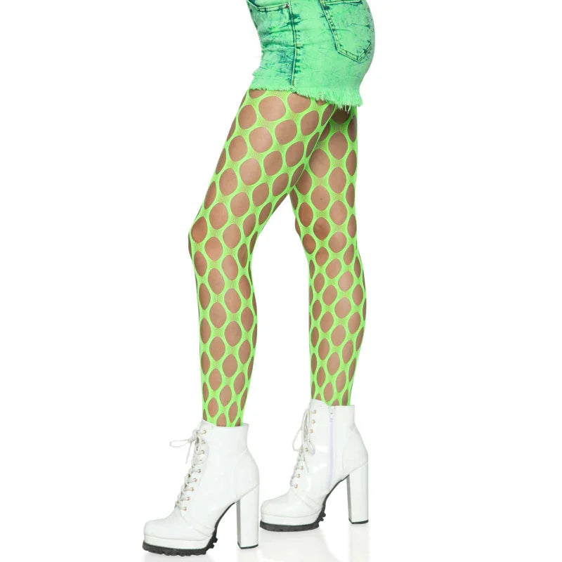 Jumbo Pothole Net Tights - Neon Green - One Size Green - One Size - MyPleasure