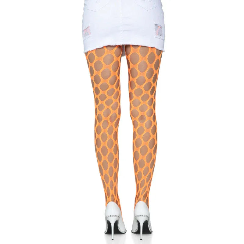 Jumbo Pothole Net Tights - Neon Orange - One Size - MyPleasure