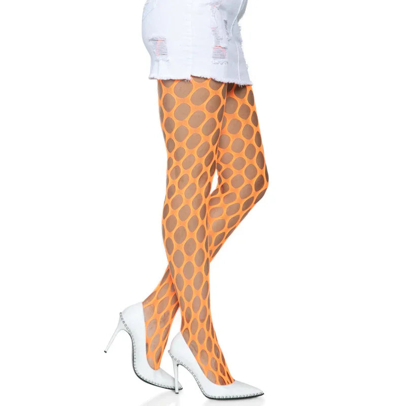 Jumbo Pothole Net Tights - Neon Orange - One Size - MyPleasure