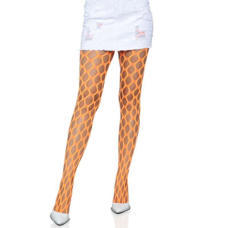 Jumbo Pothole Net Tights - Neon Orange - One Size