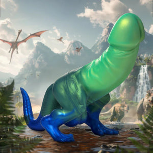 Jurassic Cock Dinosaur Silicone Dildo - Green/blue - MyPleasure